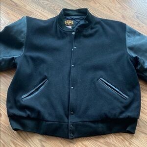 Bomber Jacket with Wool Body and Leather Sleeves Varsity Fall Outdoor